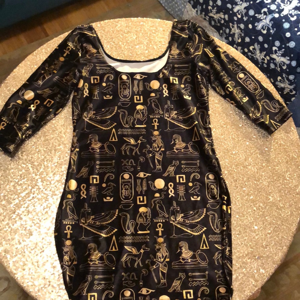 Blackmilk Black Velvet Gold Hieroglyphics Dress